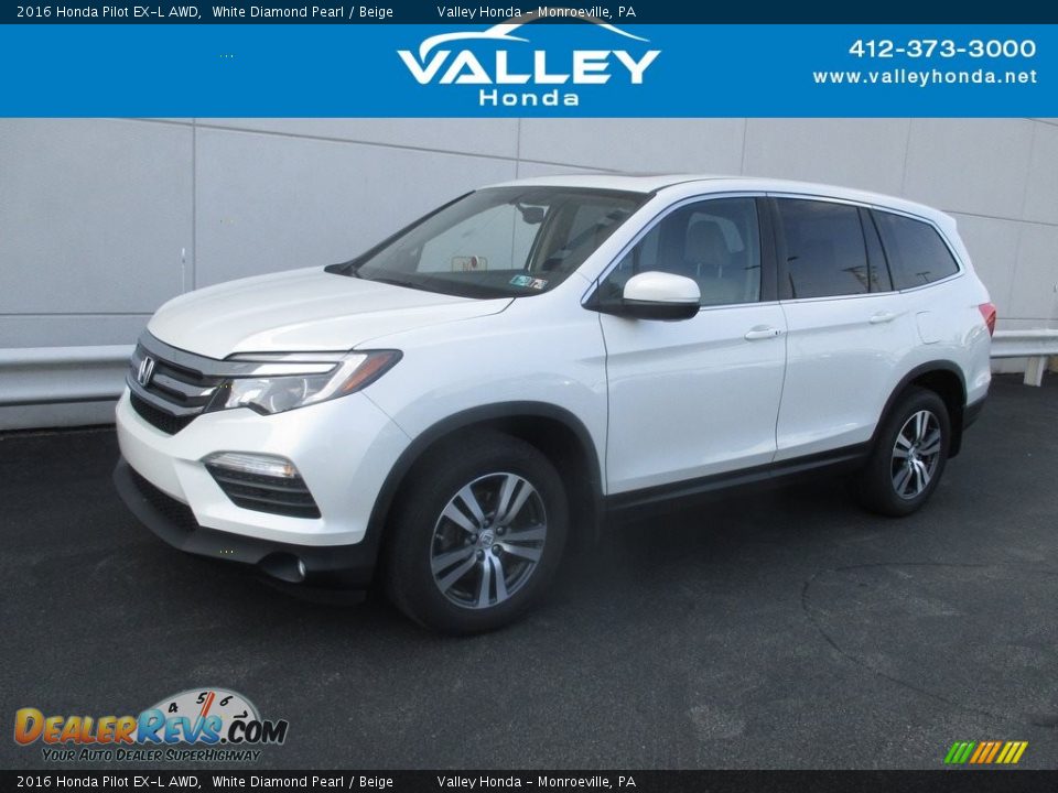 2016 Honda Pilot EX-L AWD White Diamond Pearl / Beige Photo #1