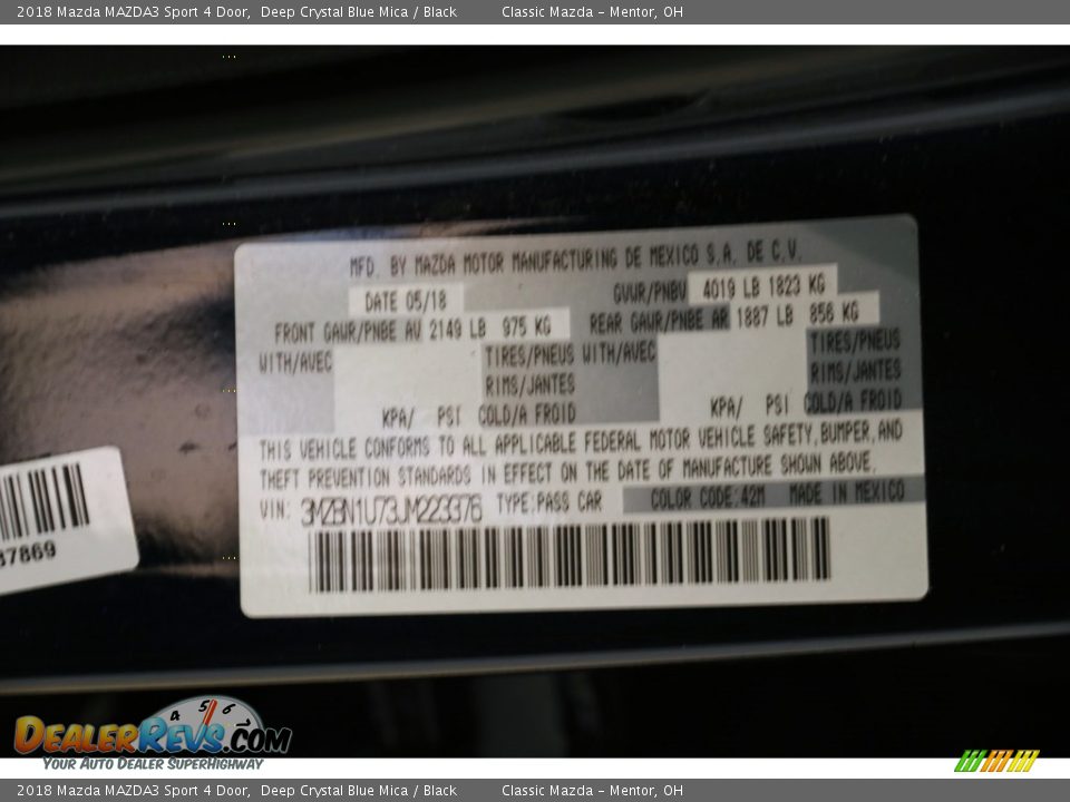 2018 Mazda MAZDA3 Sport 4 Door Deep Crystal Blue Mica / Black Photo #20