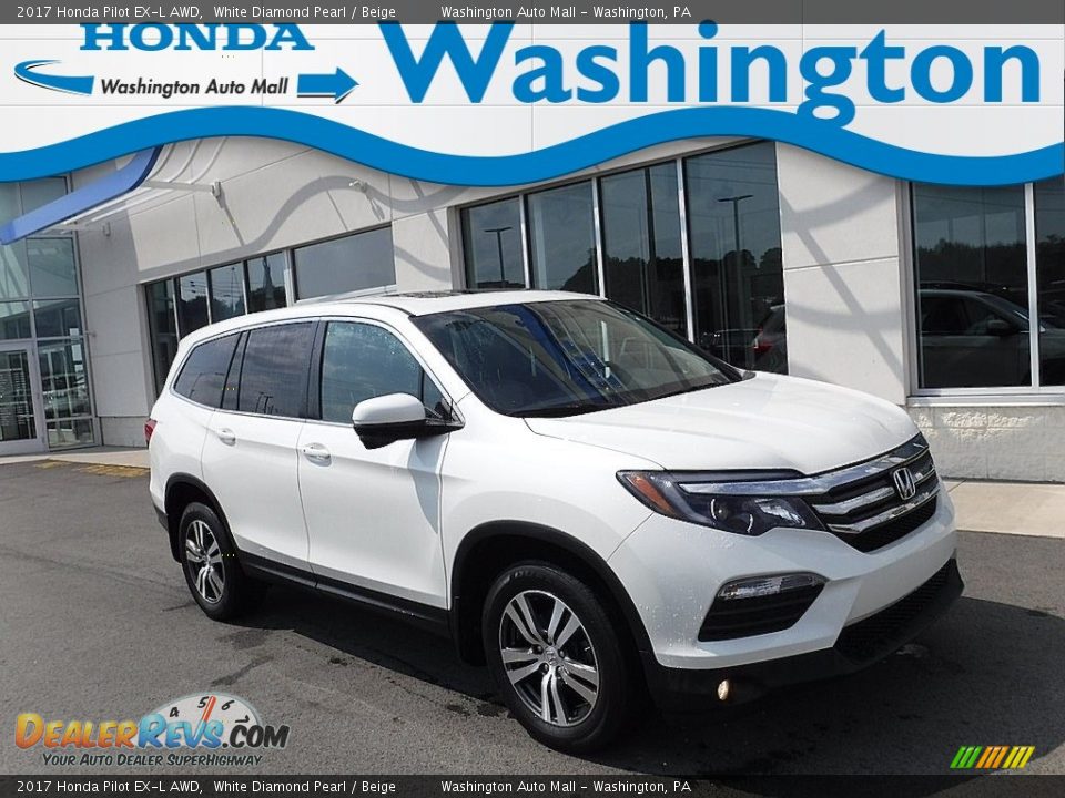 2017 Honda Pilot EX-L AWD White Diamond Pearl / Beige Photo #1