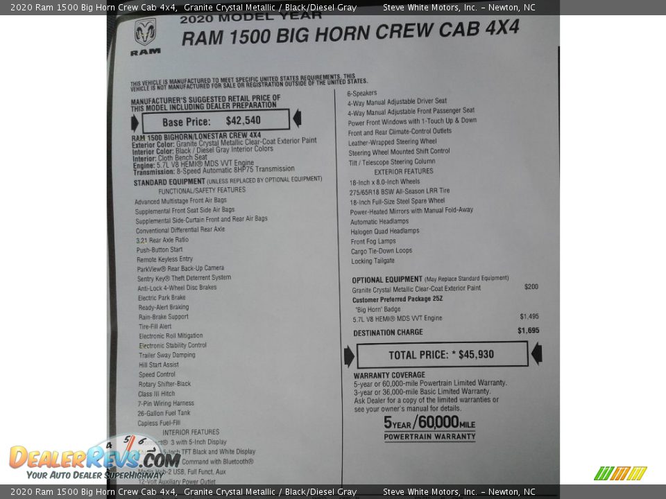 2020 Ram 1500 Big Horn Crew Cab 4x4 Granite Crystal Metallic / Black/Diesel Gray Photo #30