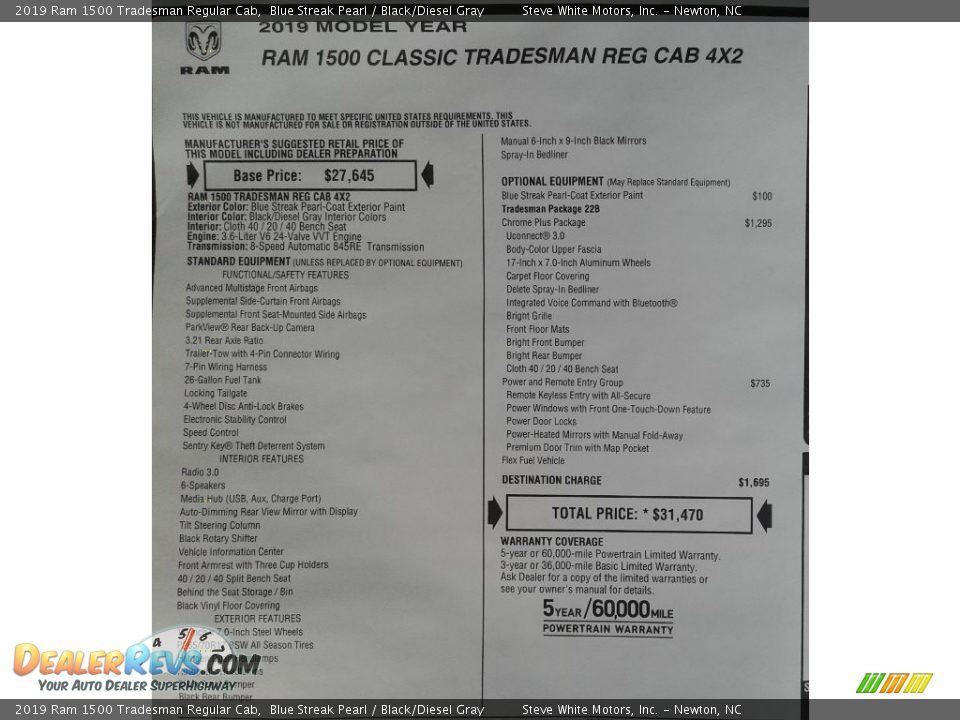 2019 Ram 1500 Tradesman Regular Cab Blue Streak Pearl / Black/Diesel Gray Photo #28