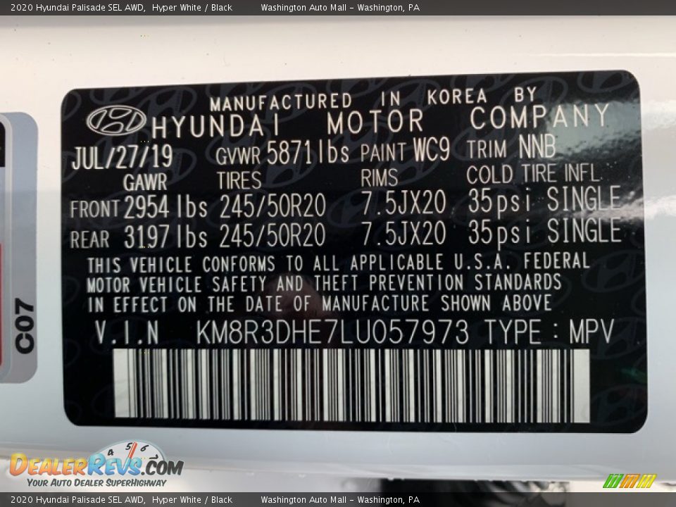 2020 Hyundai Palisade SEL AWD Hyper White / Black Photo #10