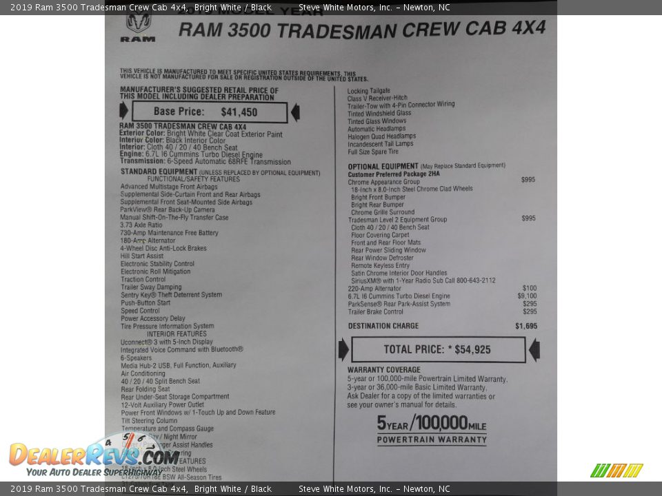 2019 Ram 3500 Tradesman Crew Cab 4x4 Bright White / Black Photo #28