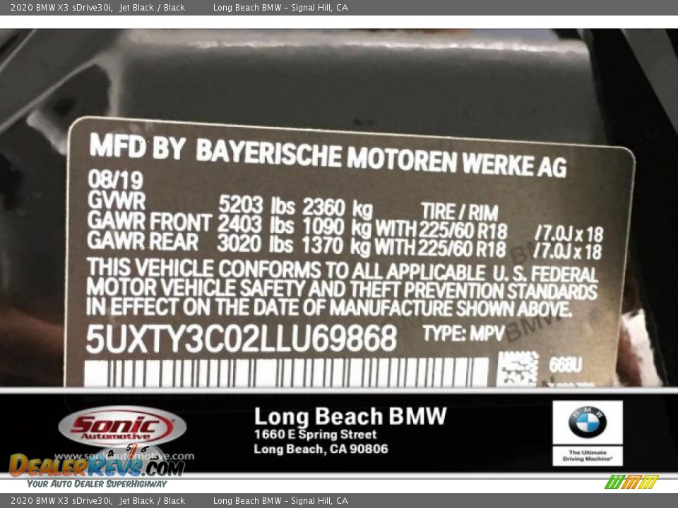 2020 BMW X3 sDrive30i Jet Black / Black Photo #11