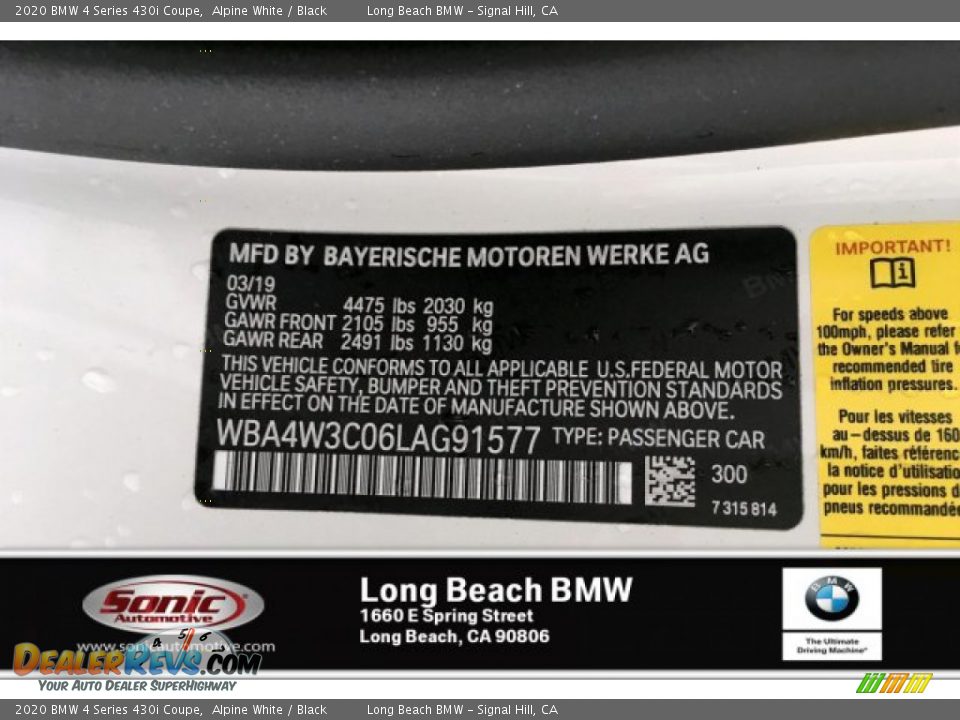 2020 BMW 4 Series 430i Coupe Alpine White / Black Photo #11