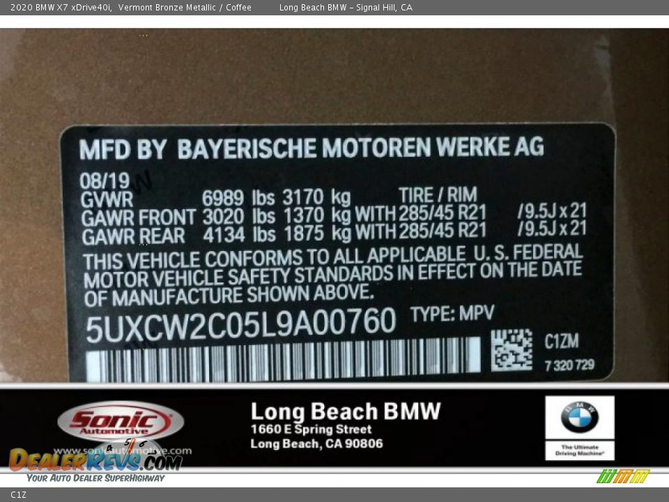 BMW Color Code C1Z Vermont Bronze Metallic