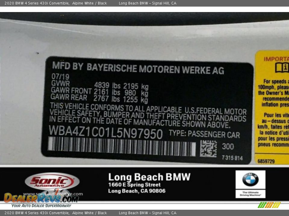 2020 BMW 4 Series 430i Convertible Alpine White / Black Photo #11