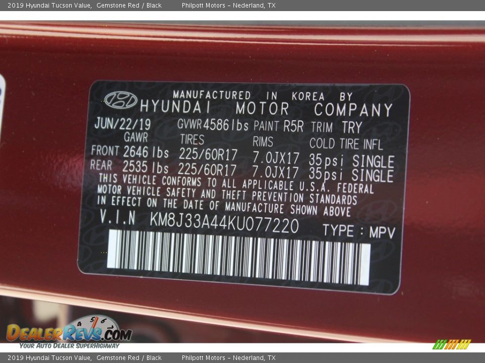 2019 Hyundai Tucson Value Gemstone Red / Black Photo #25