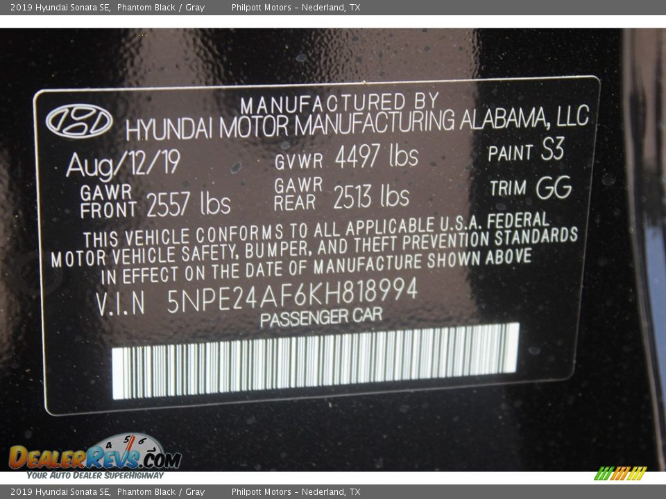 2019 Hyundai Sonata SE Phantom Black / Gray Photo #24