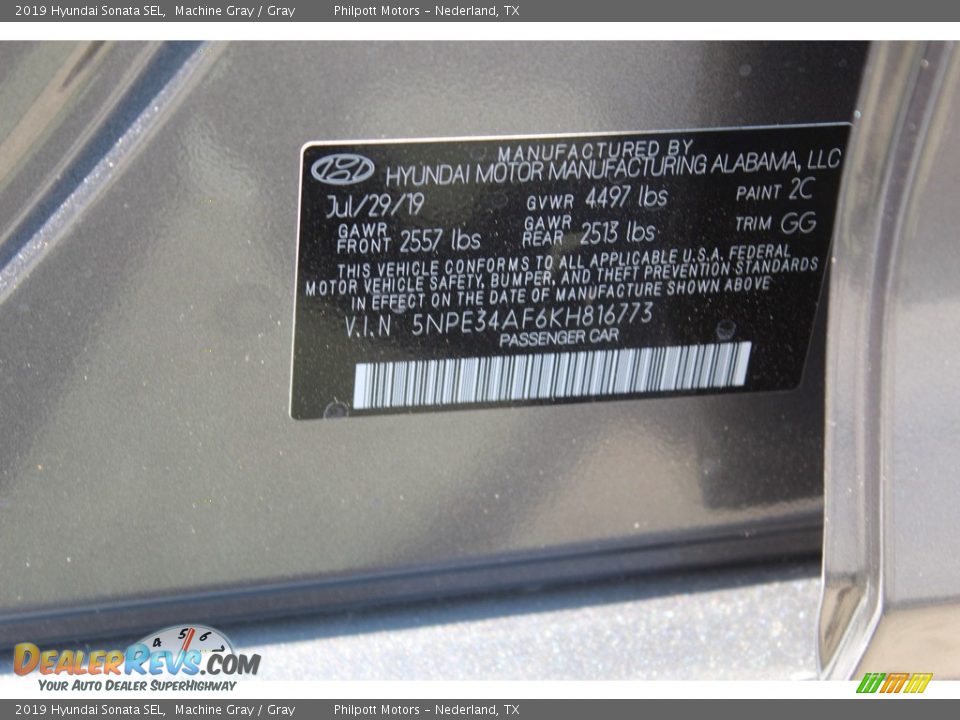 2019 Hyundai Sonata SEL Machine Gray / Gray Photo #26