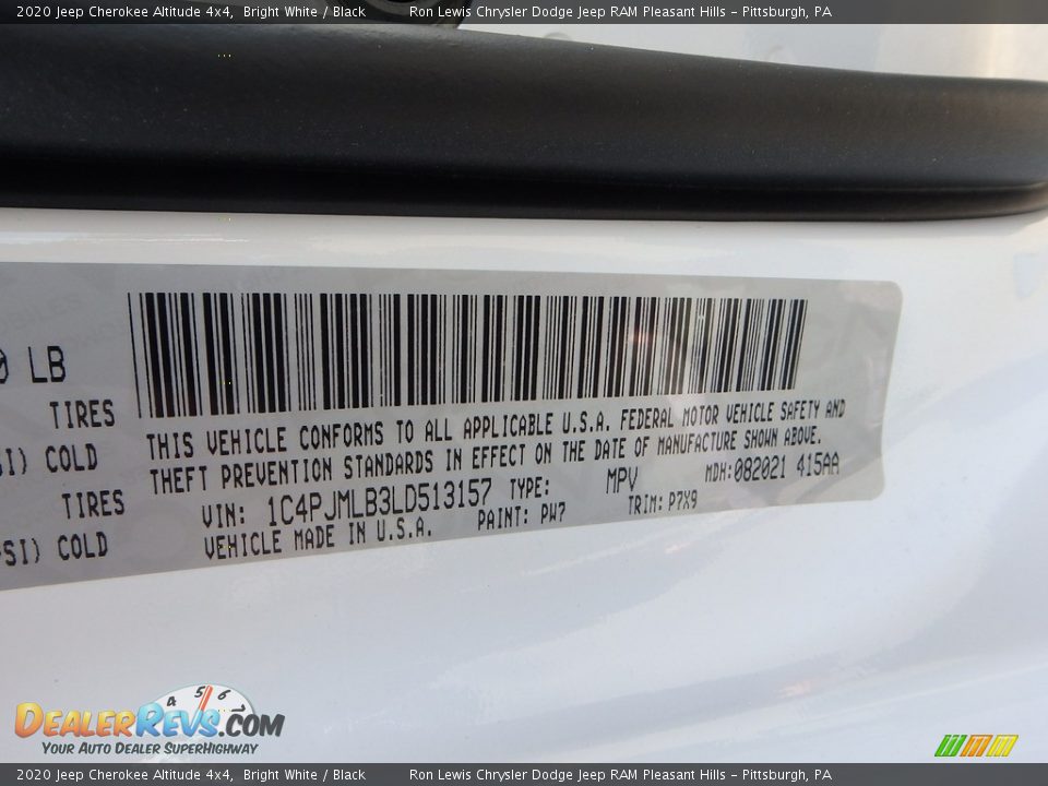 2020 Jeep Cherokee Altitude 4x4 Bright White / Black Photo #15