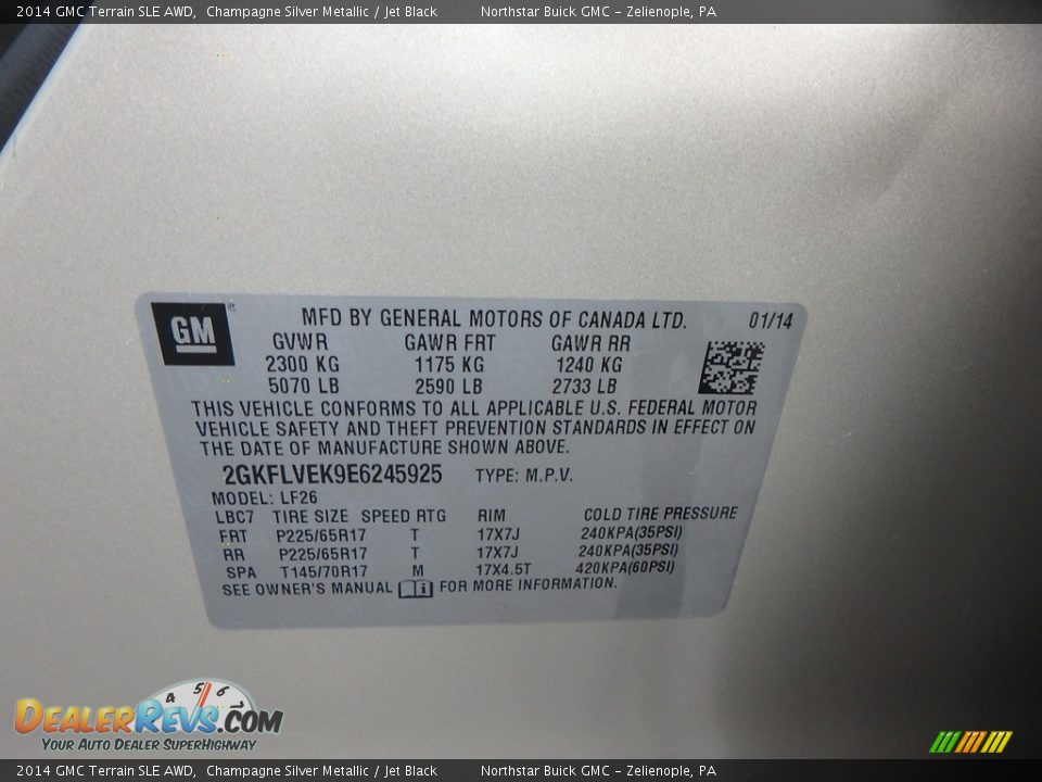 2014 GMC Terrain SLE AWD Champagne Silver Metallic / Jet Black Photo #16