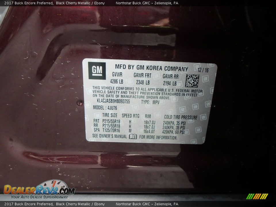 2017 Buick Encore Preferred Black Cherry Metallic / Ebony Photo #16