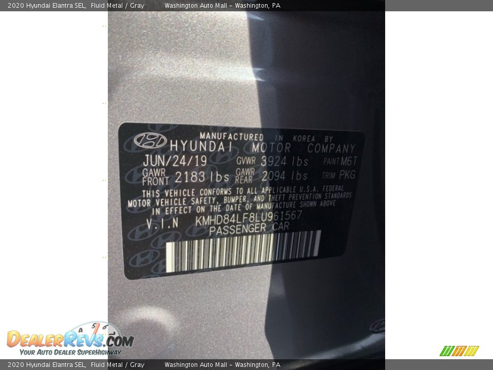 2020 Hyundai Elantra SEL Fluid Metal / Gray Photo #10