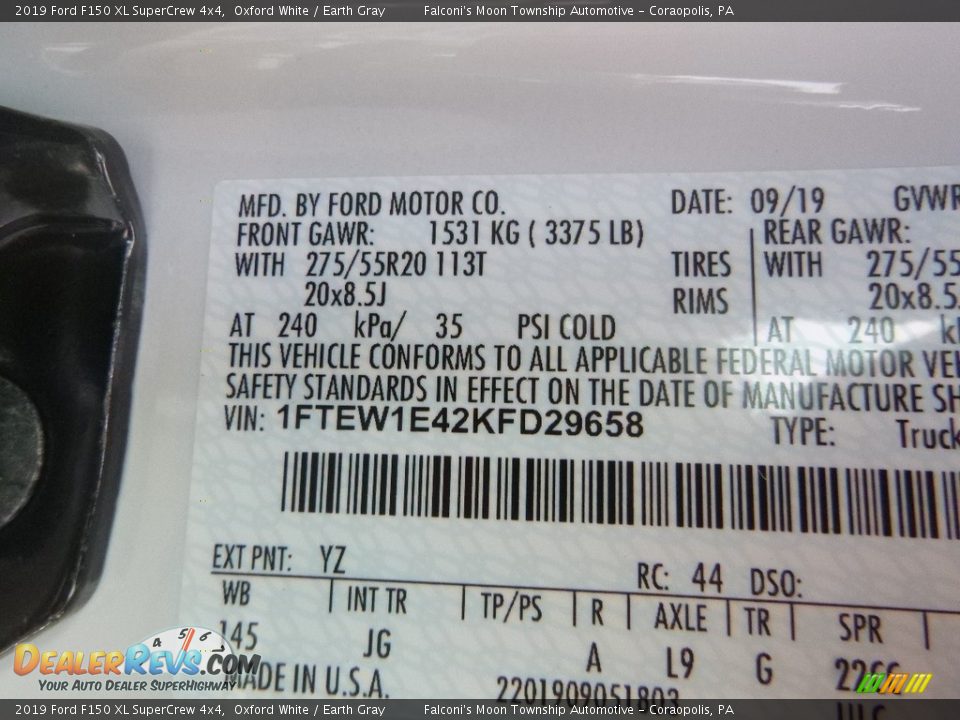 2019 Ford F150 XL SuperCrew 4x4 Oxford White / Earth Gray Photo #12