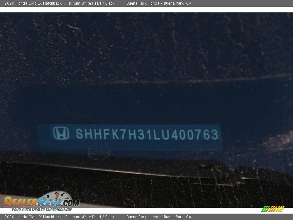 2020 Honda Civic LX Hatchback Platinum White Pearl / Black Photo #28