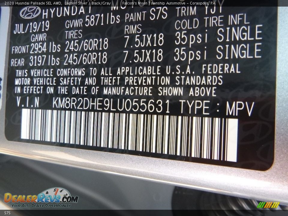 Hyundai Color Code S7S Lagoon Silver