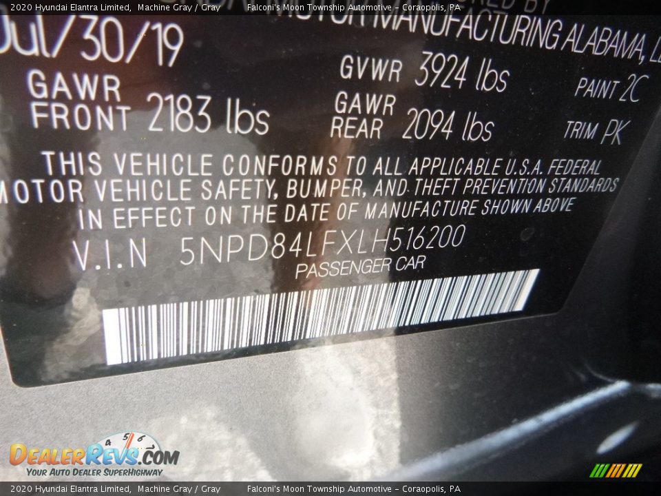 2020 Hyundai Elantra Limited Machine Gray / Gray Photo #12