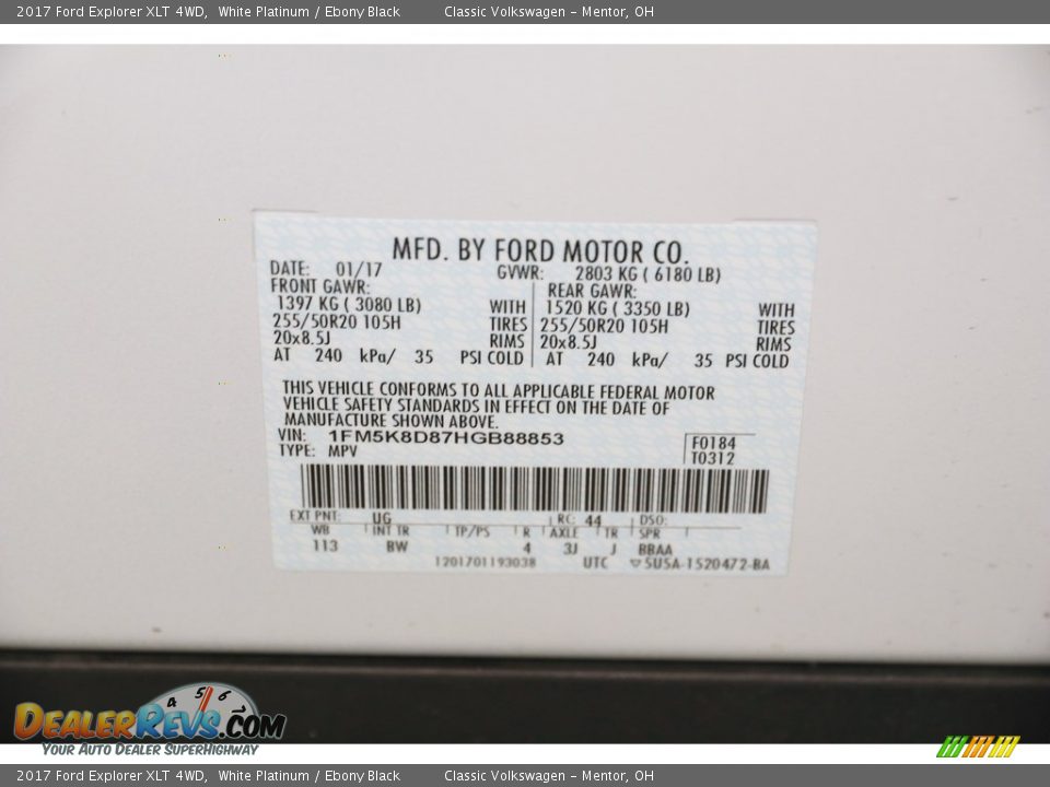 2017 Ford Explorer XLT 4WD White Platinum / Ebony Black Photo #25