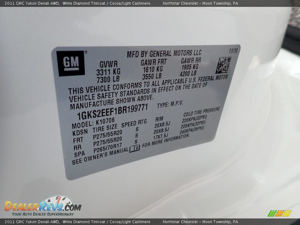2011 GMC Yukon Denali AWD White Diamond Tintcoat / Cocoa/Light Cashmere Photo #28