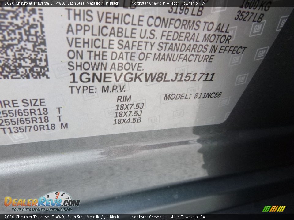 2020 Chevrolet Traverse LT AWD Satin Steel Metallic / Jet Black Photo #17