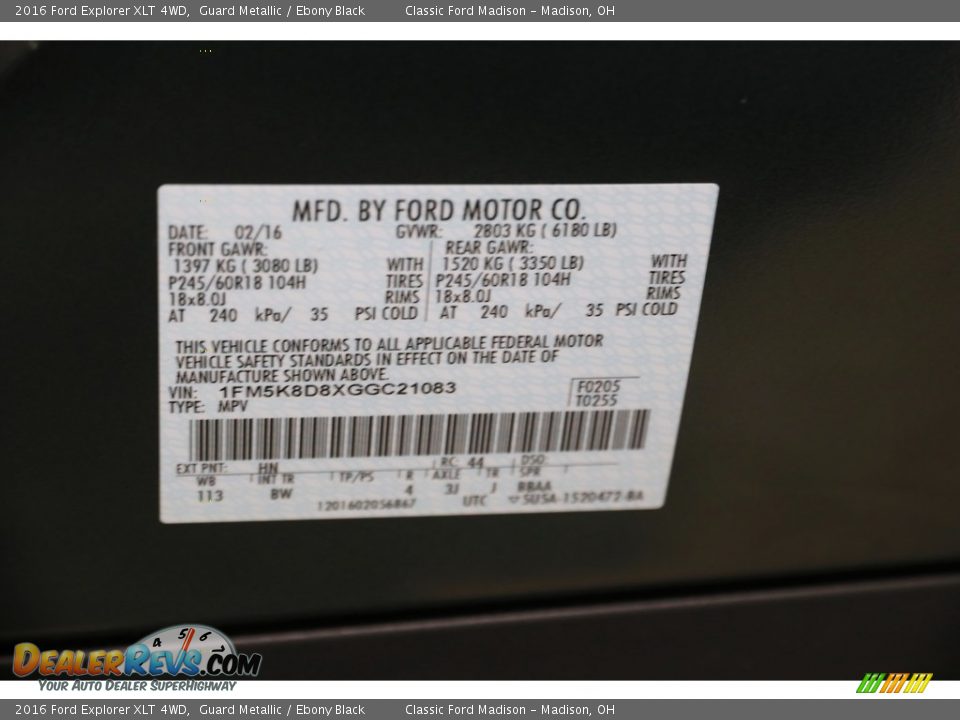 2016 Ford Explorer XLT 4WD Guard Metallic / Ebony Black Photo #24