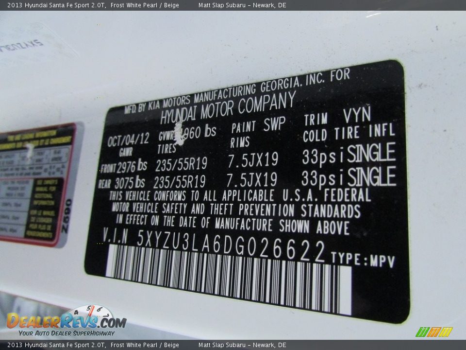 2013 Hyundai Santa Fe Sport 2.0T Frost White Pearl / Beige Photo #30