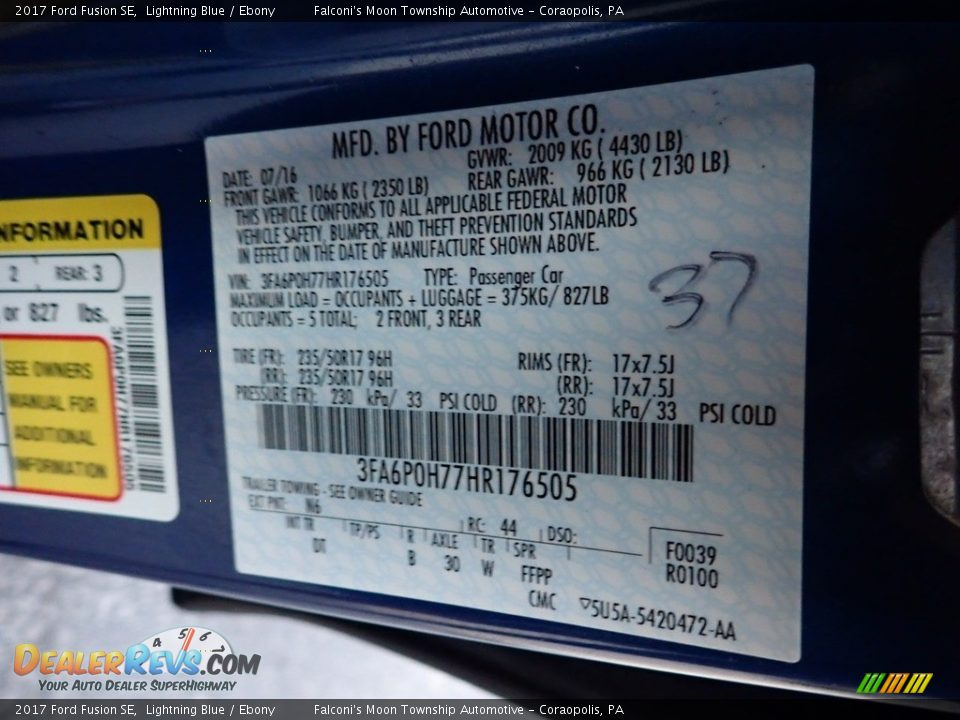2017 Ford Fusion SE Lightning Blue / Ebony Photo #23