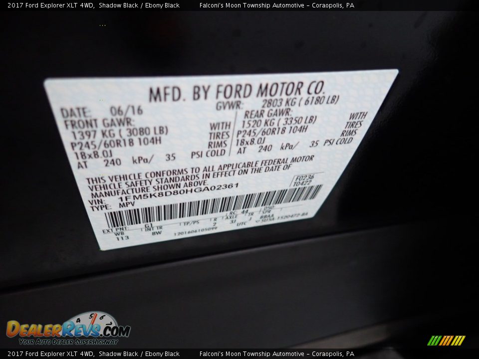 2017 Ford Explorer XLT 4WD Shadow Black / Ebony Black Photo #23
