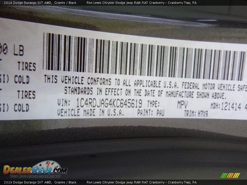 2019 Dodge Durango SXT AWD Granite / Black Photo #15