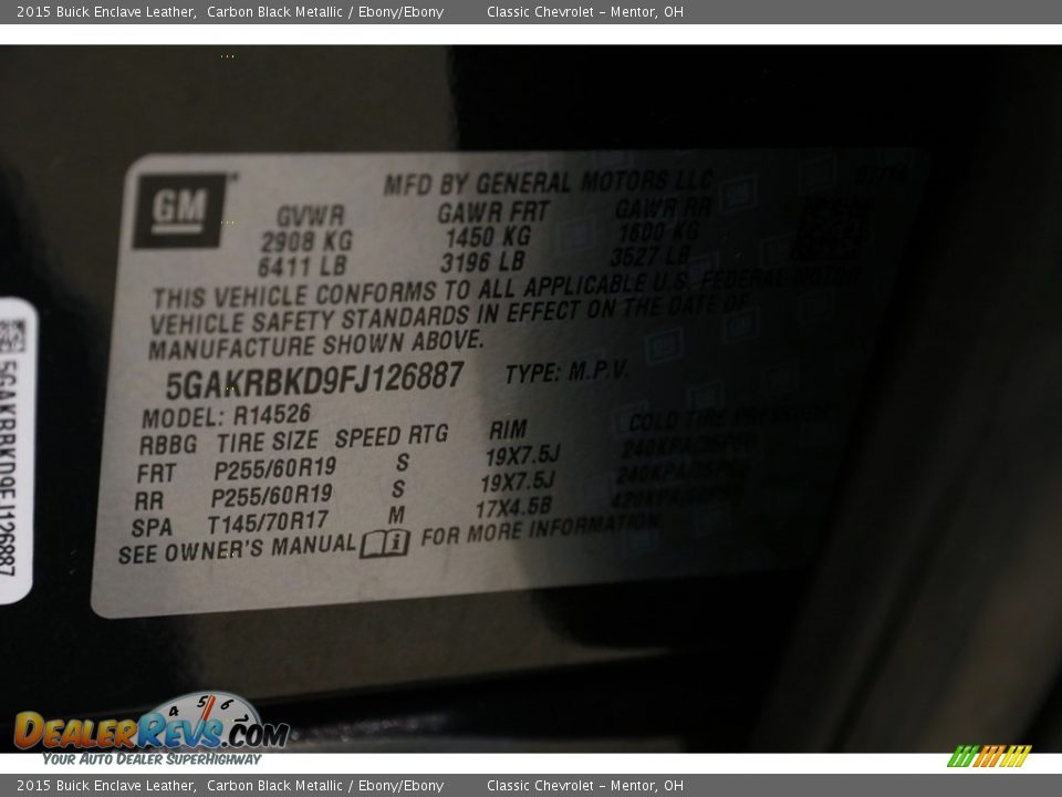 2015 Buick Enclave Leather Carbon Black Metallic / Ebony/Ebony Photo #23
