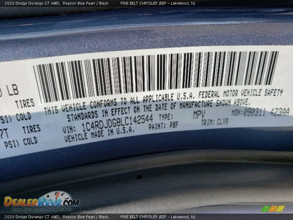2020 Dodge Durango GT AWD Reactor Blue Pearl / Black Photo #9