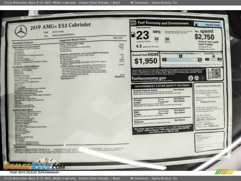 2019 Mercedes-Benz E 53 AMG 4Matic Cabriolet Window Sticker Photo #18