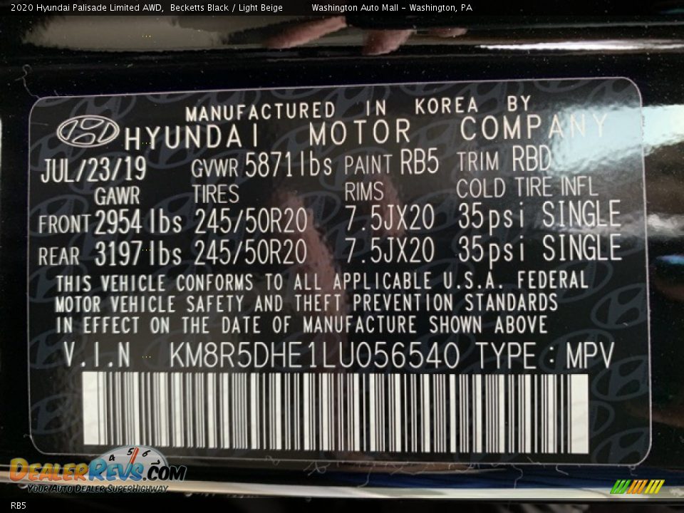 Hyundai Color Code RB5 Becketts Black