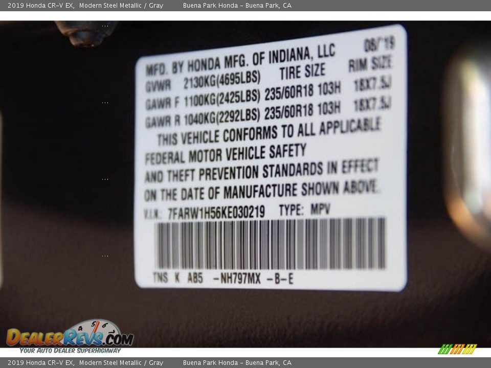2019 Honda CR-V EX Modern Steel Metallic / Gray Photo #29