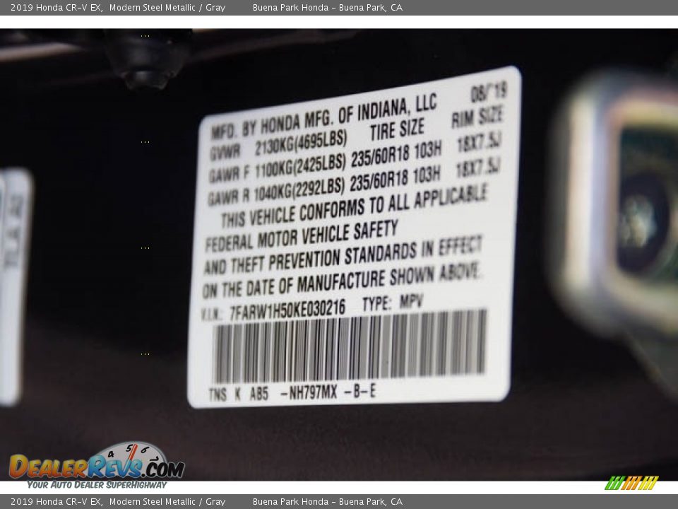 2019 Honda CR-V EX Modern Steel Metallic / Gray Photo #29