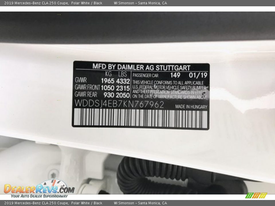 2019 Mercedes-Benz CLA 250 Coupe Polar White / Black Photo #11