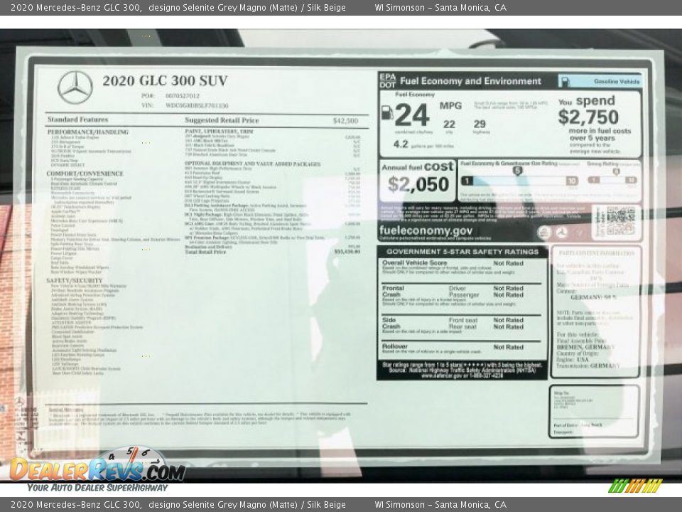 2020 Mercedes-Benz GLC 300 Window Sticker Photo #10