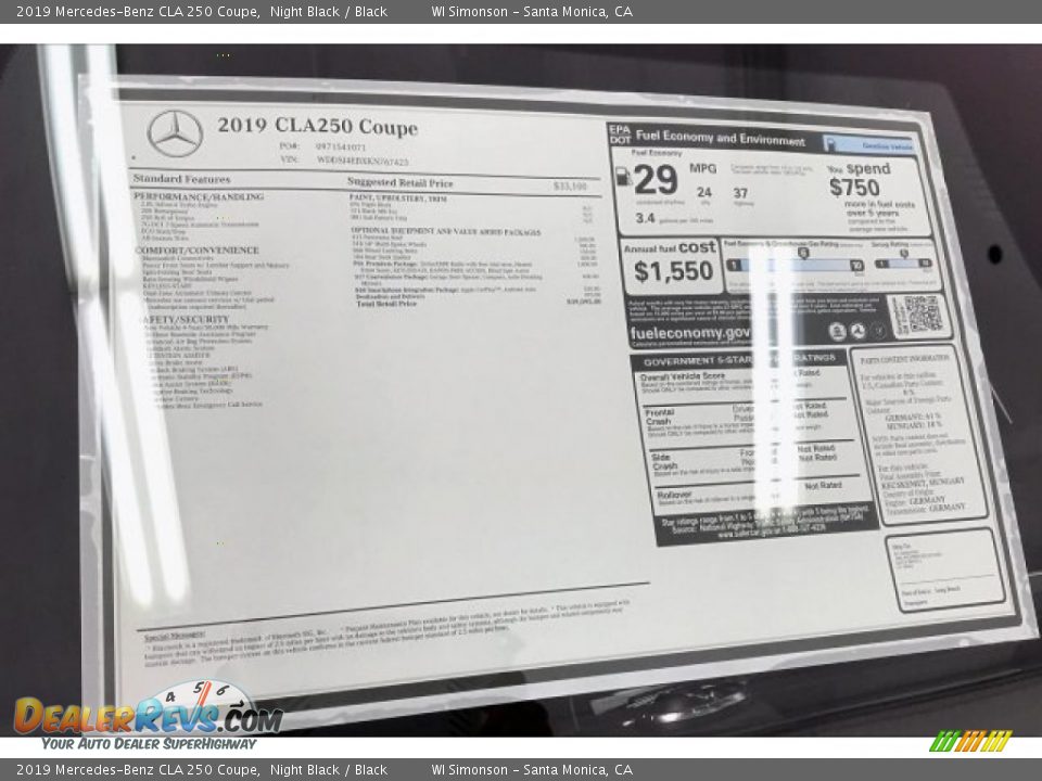 2019 Mercedes-Benz CLA 250 Coupe Night Black / Black Photo #10