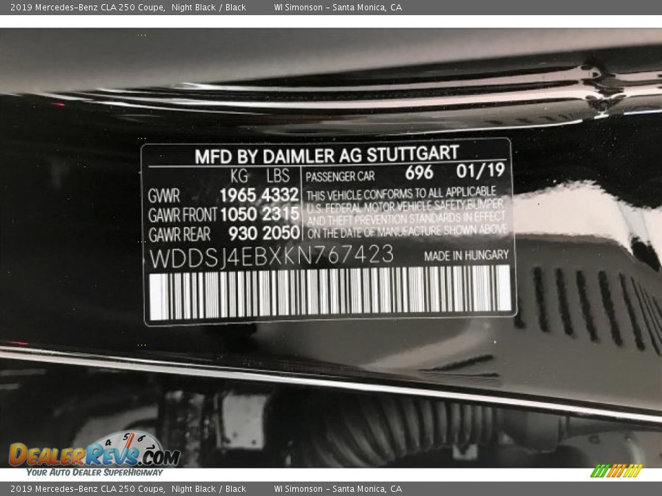 2019 Mercedes-Benz CLA 250 Coupe Night Black / Black Photo #11