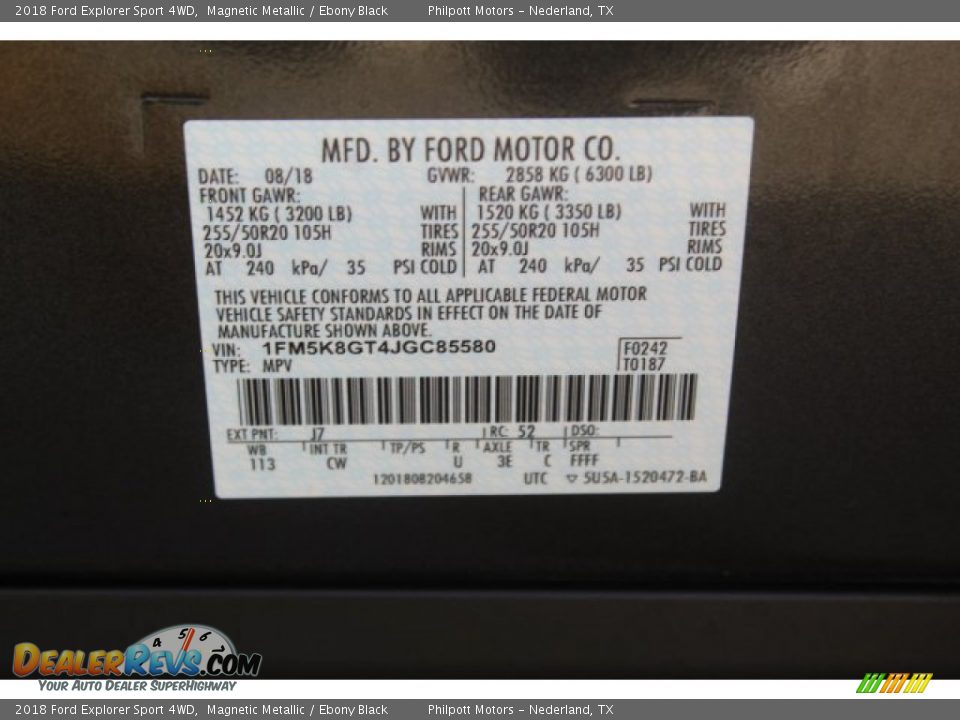 2018 Ford Explorer Sport 4WD Magnetic Metallic / Ebony Black Photo #34