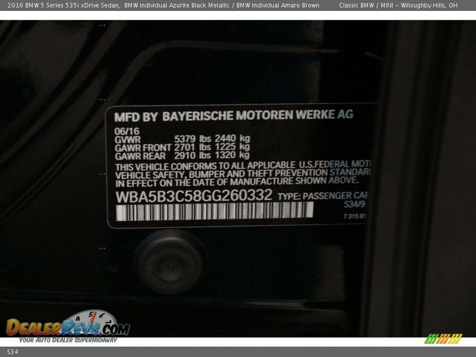 BMW Color Code S34 BMW Individual Azurite Black Metallic