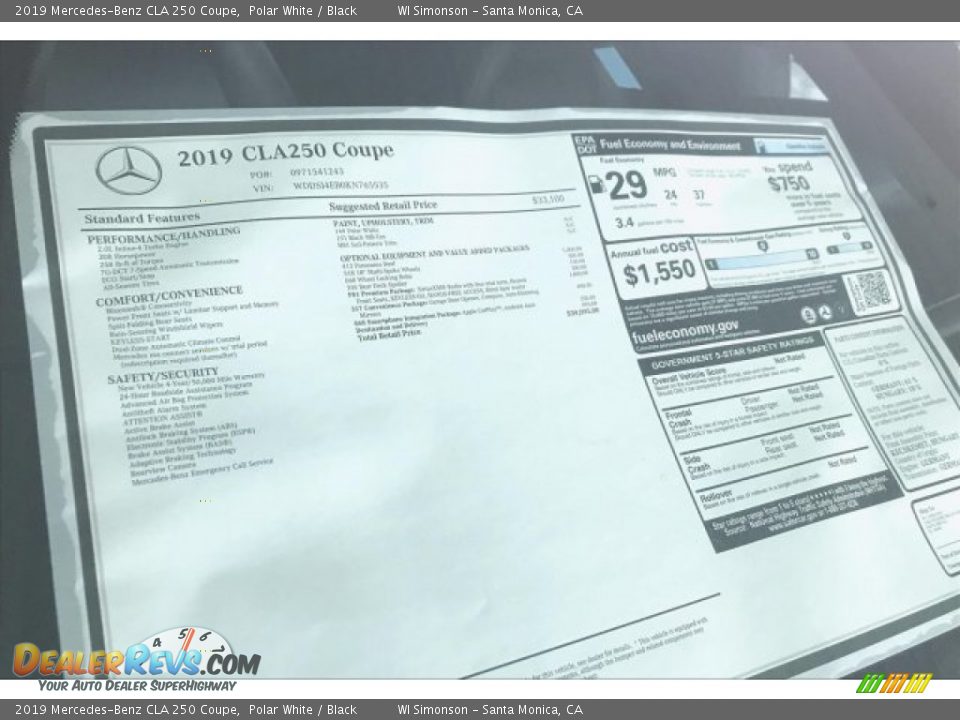 2019 Mercedes-Benz CLA 250 Coupe Polar White / Black Photo #10