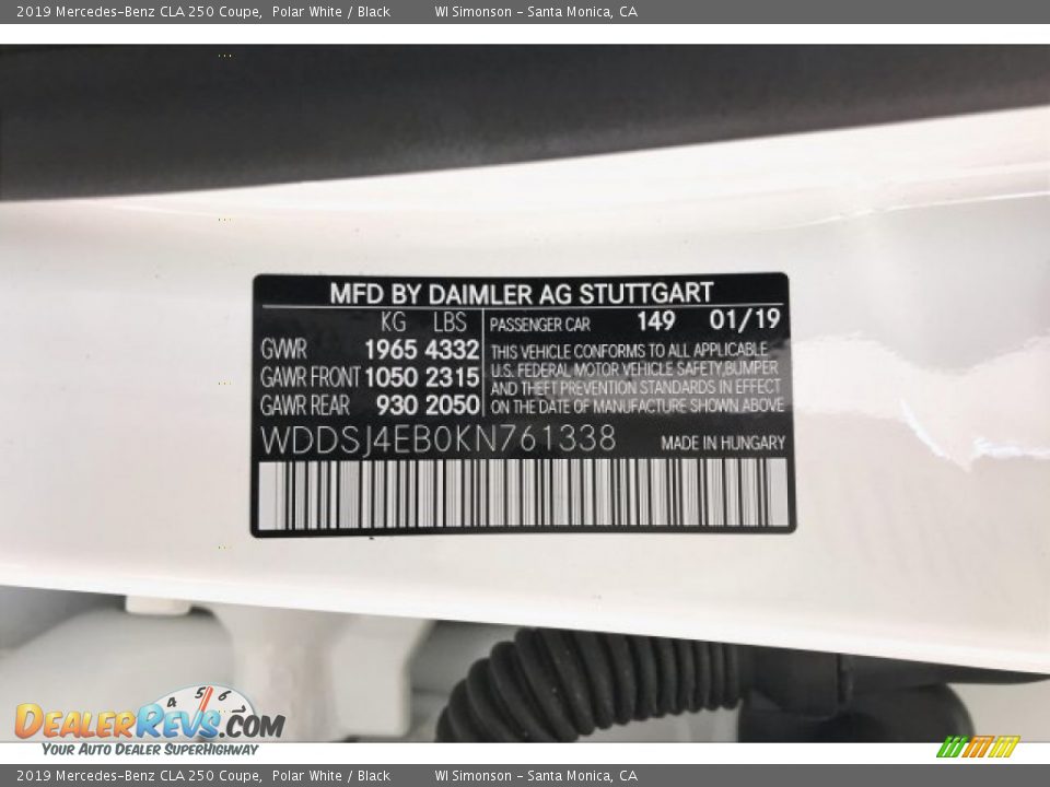 2019 Mercedes-Benz CLA 250 Coupe Polar White / Black Photo #11