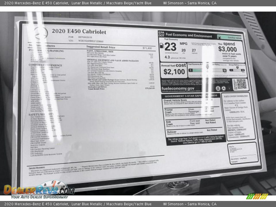 2020 Mercedes-Benz E 450 Cabriolet Window Sticker Photo #10