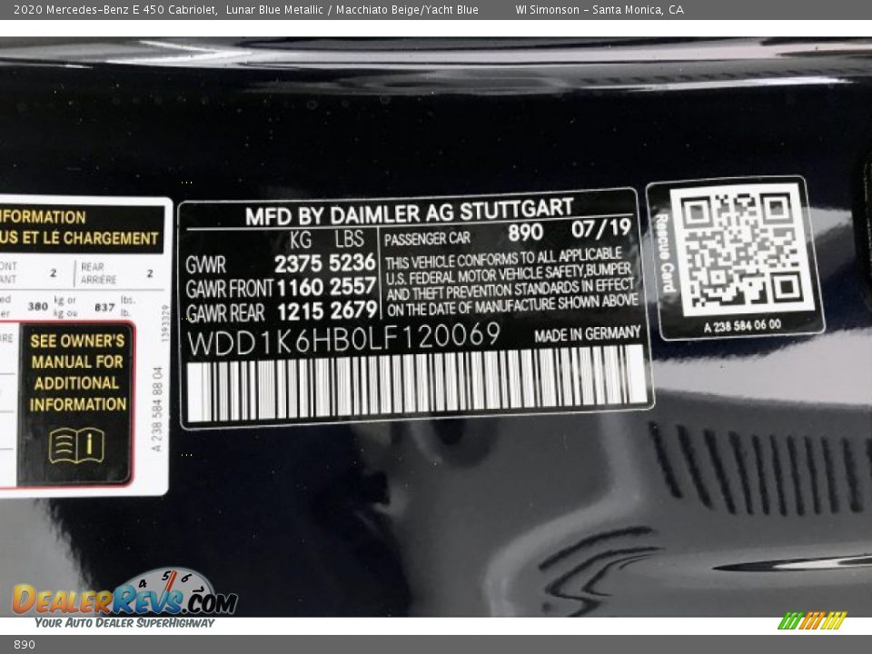 Mercedes-Benz Color Code 890 Lunar Blue Metallic