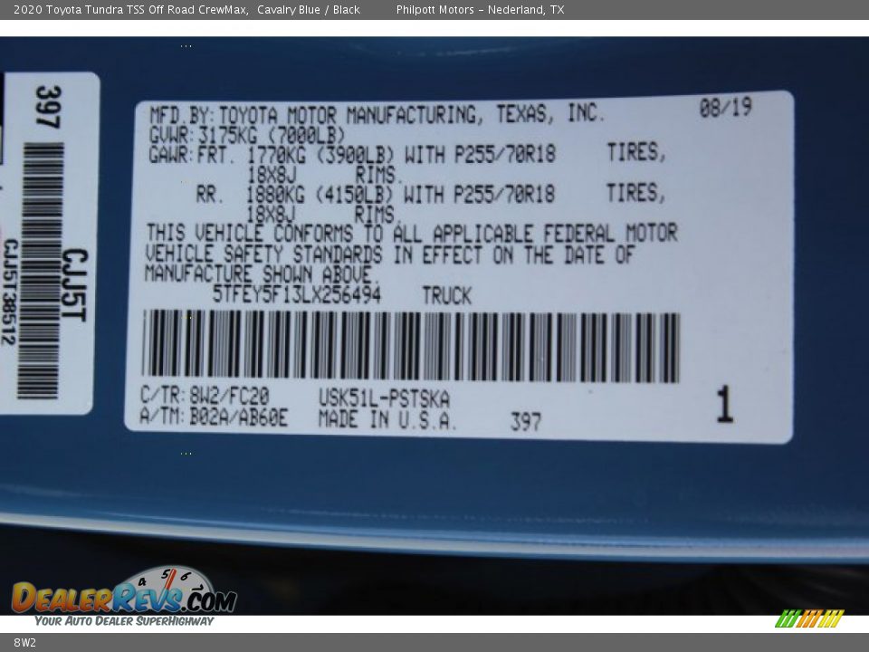 Toyota Color Code 8W2 Cavalry Blue