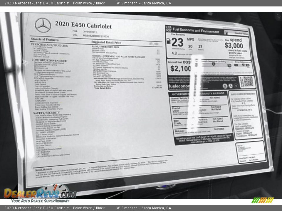 2020 Mercedes-Benz E 450 Cabriolet Window Sticker Photo #10