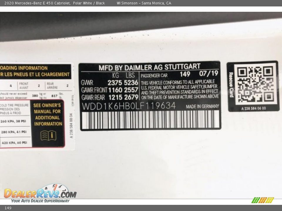 Mercedes-Benz Color Code 149 Polar White