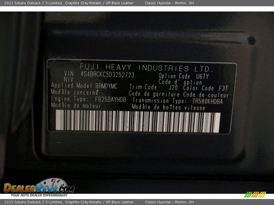 2013 Subaru Outback 2.5i Limited Graphite Gray Metallic / Off Black Leather Photo #23